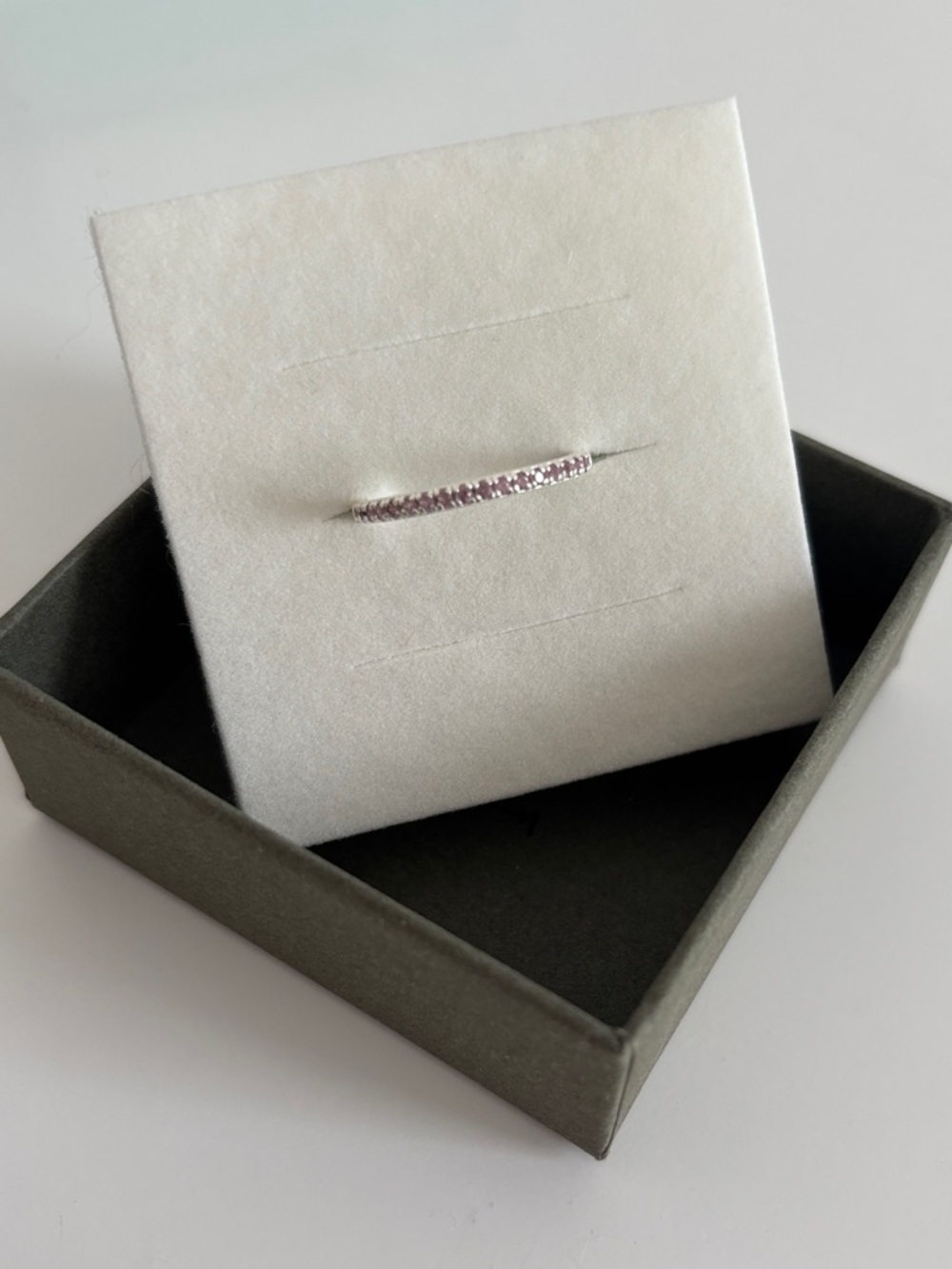 Delicate silver aura birthstone ring in Royal Amethyst.